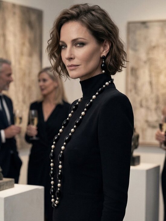 Jewelry - Opera Length Black & White Beaded Necklace